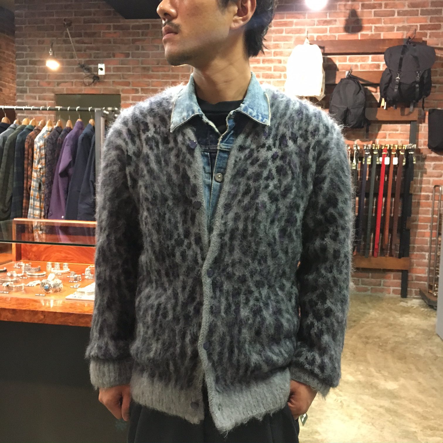 Needles Leopard Cardigan NEEDLES Khaki Jacquard Leopard Cardigan